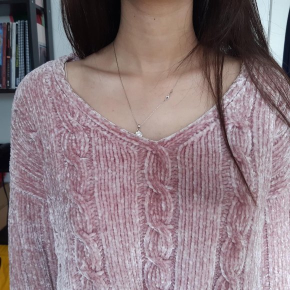 soft pink cropped cableknit sweater - Picture 2 of 4